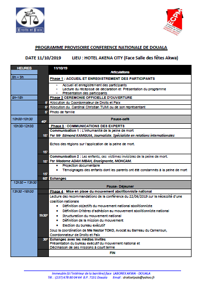 programme journée mondial contre la peine de mort Cameroun