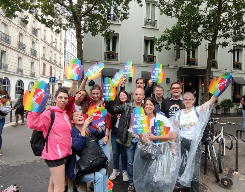 group picture during pride parade in Paris
